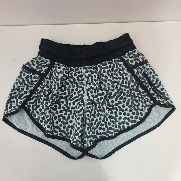 Lululemon Run Speed Up Shorts green  Black Multi Spots Lined Size 4 - Picture 1 of 5